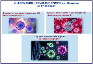 ИНФОРМАЦИЯ О COVID-19 И ГРИППЕ в г. Межгорье на 07.06.2024г.